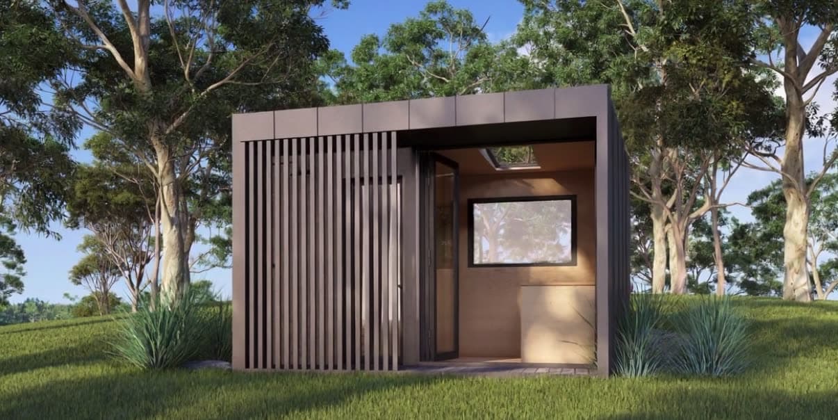 A completed SÜND sauna and cold-plunge pod, rendered in full colour.